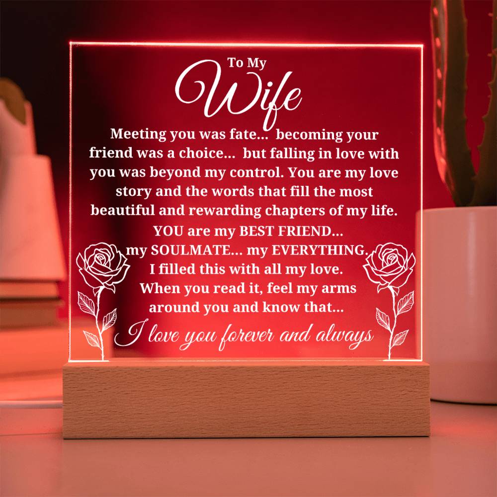 To My Wife "Meeting you was..." Acrylic Plaque With Lighted Base