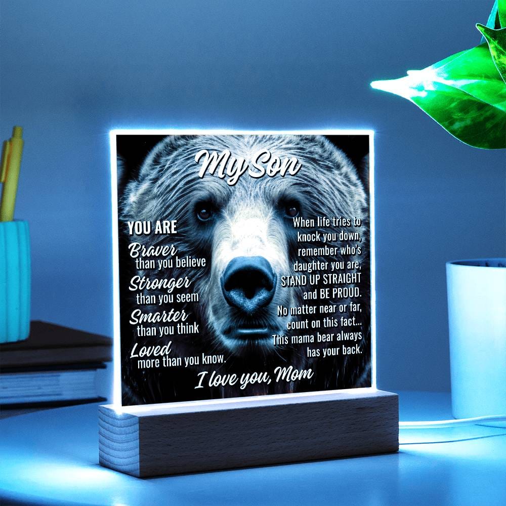 My Son From Mom "This mama bear..." Acrylic Plaque With Lighted Base