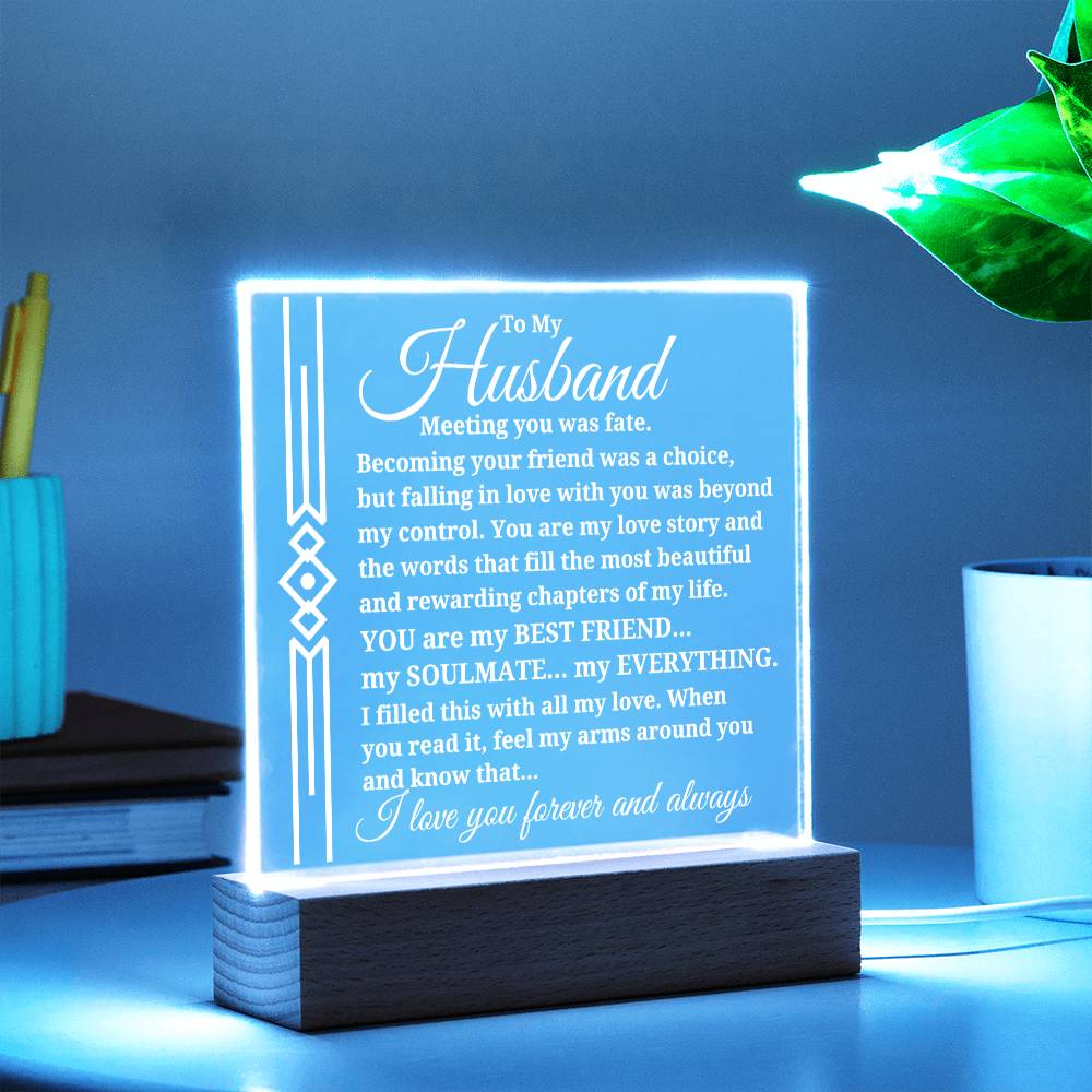 To My Husband "Meeting you was..." Acrylic Plaque With Lighted Base