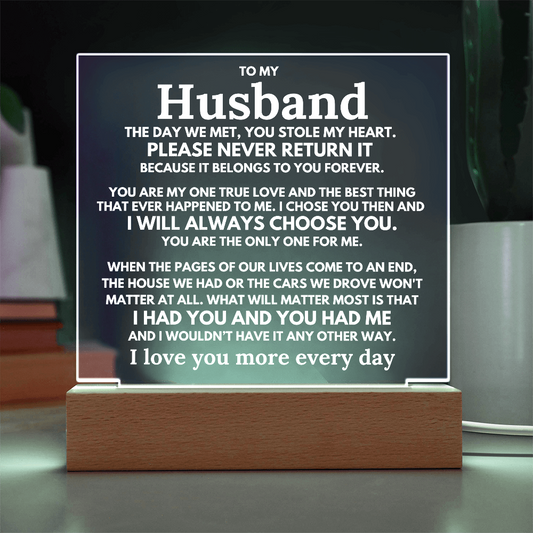 To My Husband "The day we met..." Acrylic Plaque With Lighted Base