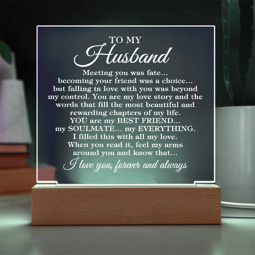 To My Husband "Meeting you was..." Acrylic Plaque with LED Light Base