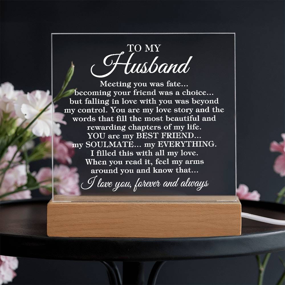 To My Husband "Meeting you was..." Acrylic Plaque with LED Light Base