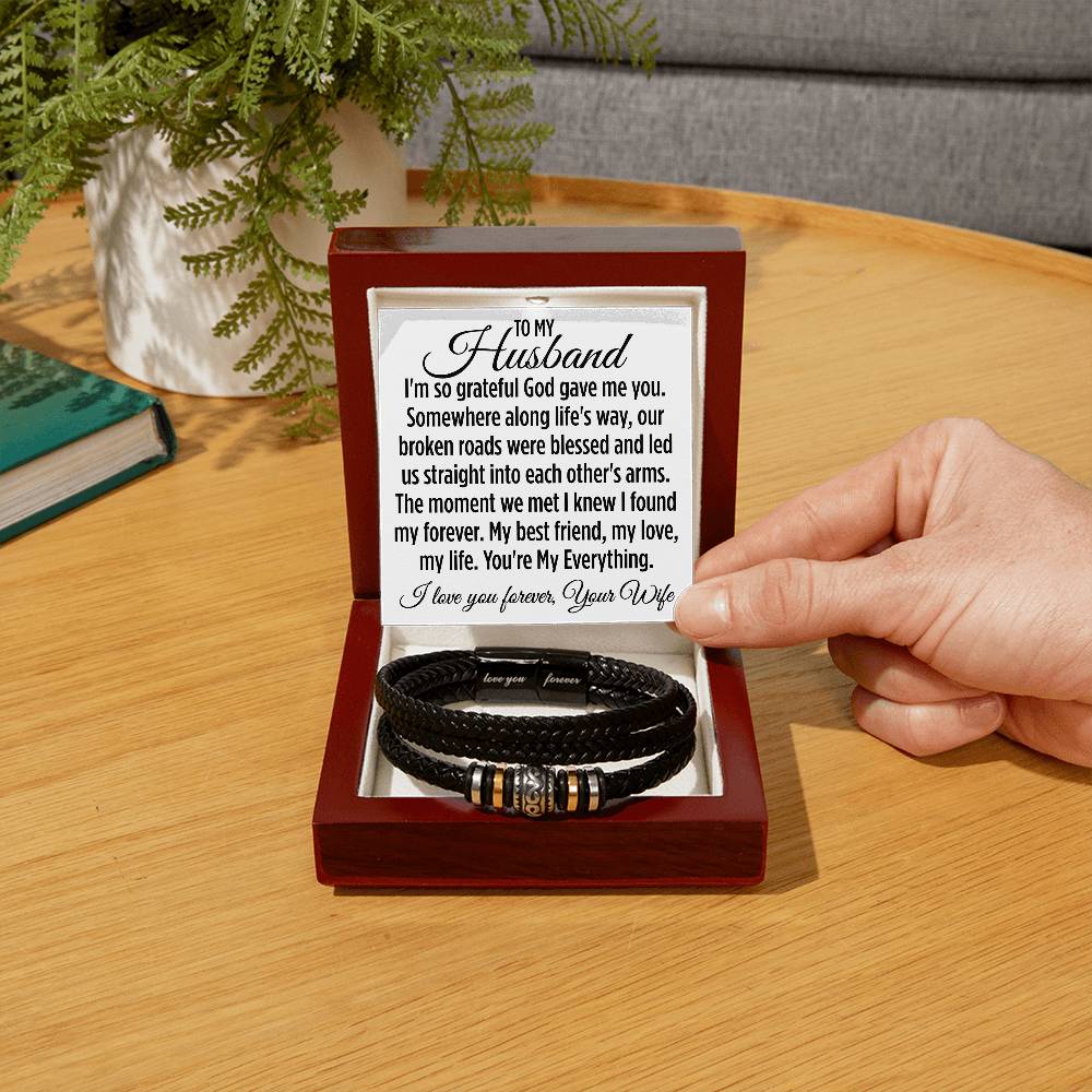 To My Husband "I'm so grateful God gave me..." Men's Leather Bracelet