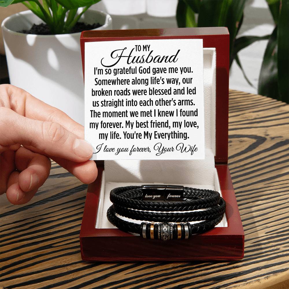 To My Husband "I'm so grateful God gave me..." Men's Leather Bracelet