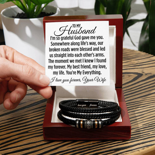 To My Husband "I'm so grateful God gave me..." Men's Leather Bracelet