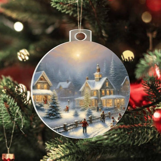 Christmas Village Acrylic Ornament With Gift Box