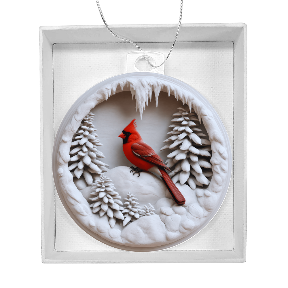 Cardinal in A Snow Globe 3D Effect Acrylic Bulb Ornament in a Gift Box