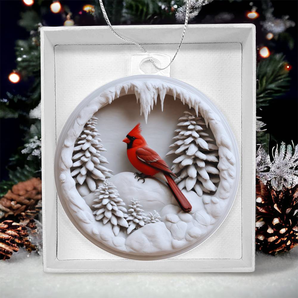 Cardinal in A Snow Globe 3D Effect Acrylic Bulb Ornament in a Gift Box