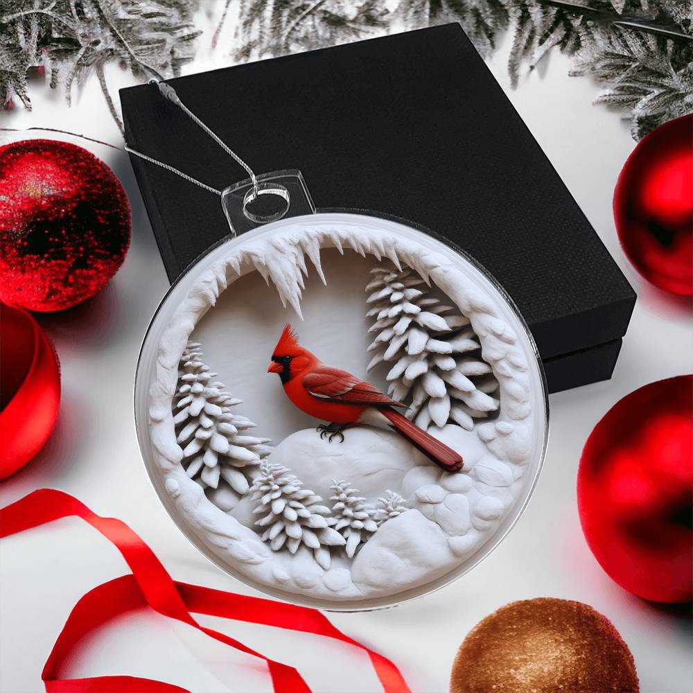 Cardinal in A Snow Globe 3D Effect Acrylic Bulb Ornament in a Gift Box