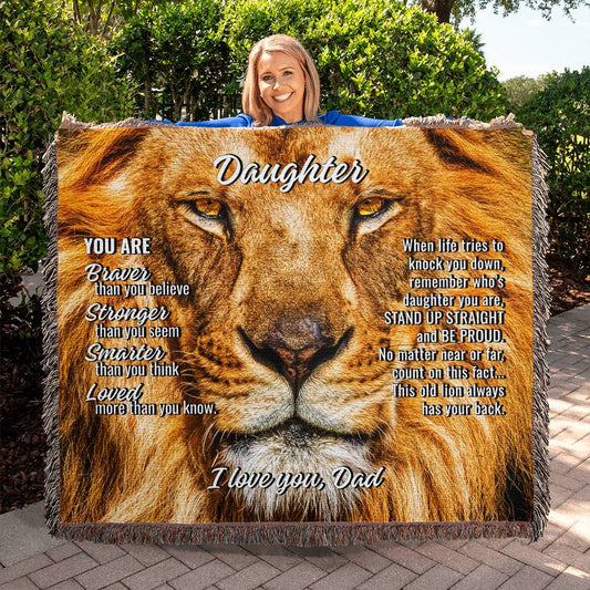 To Daughter From Dad "This old lion..." Woven Heirloom Blanket  50" X 60"