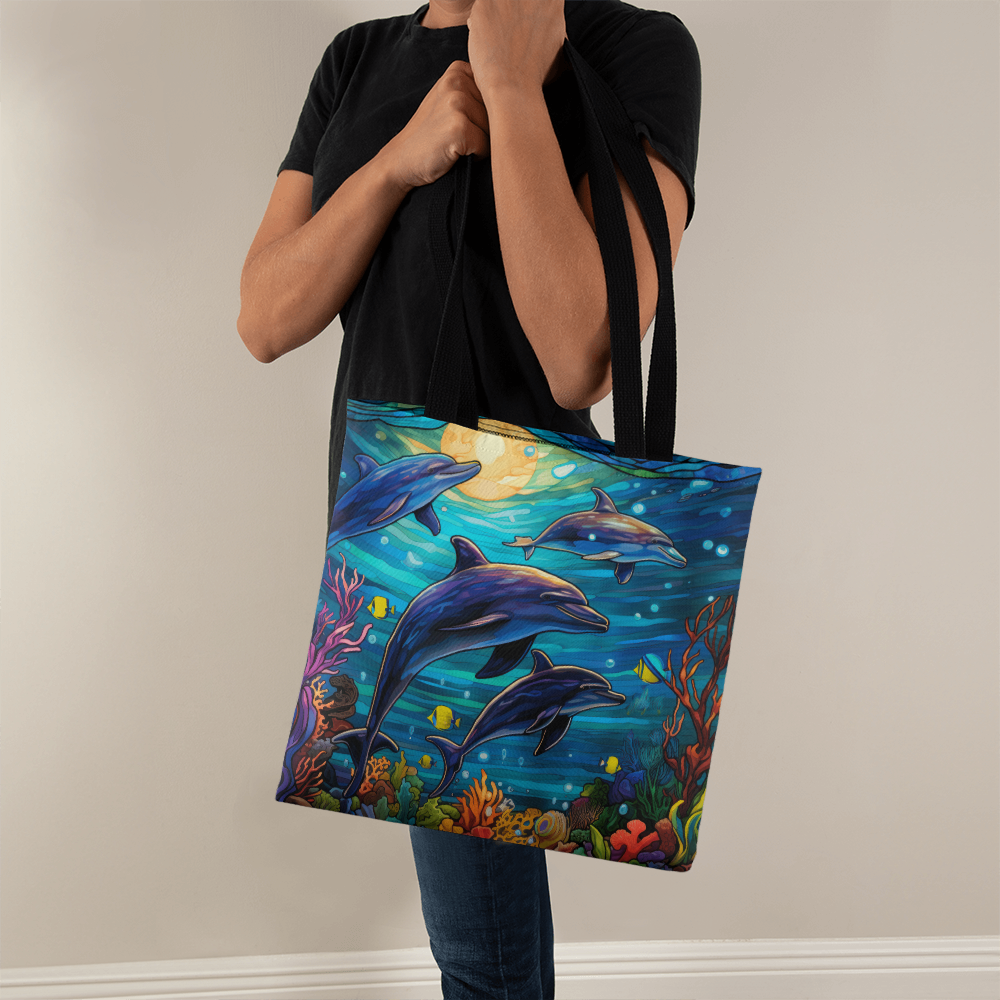 Dolphins Coral Reef Designer Tote Bag 16" or 18"
