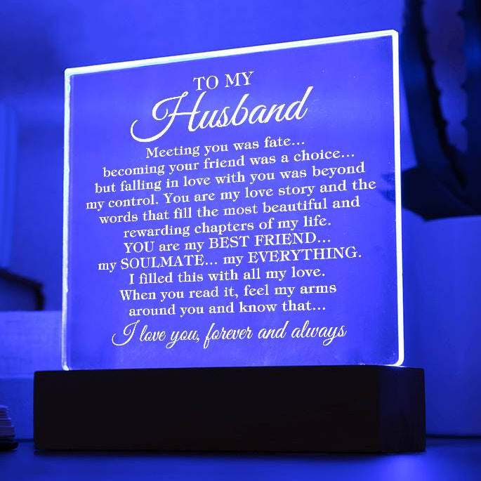 To My Husband "Meeting you was..." Acrylic Plaque with LED Light Base
