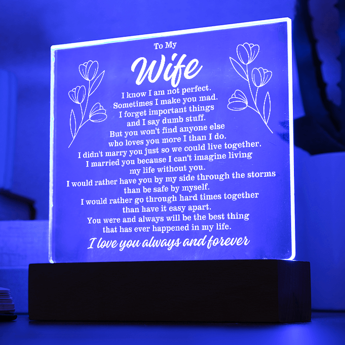 To My Wife "I know I am not perfect..." Acrylic Plaque with Lighted Base