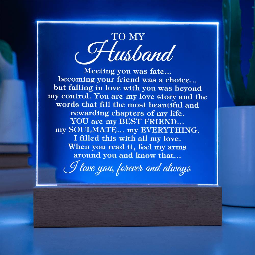 To My Husband "Meeting you was..." Acrylic Plaque with LED Light Base