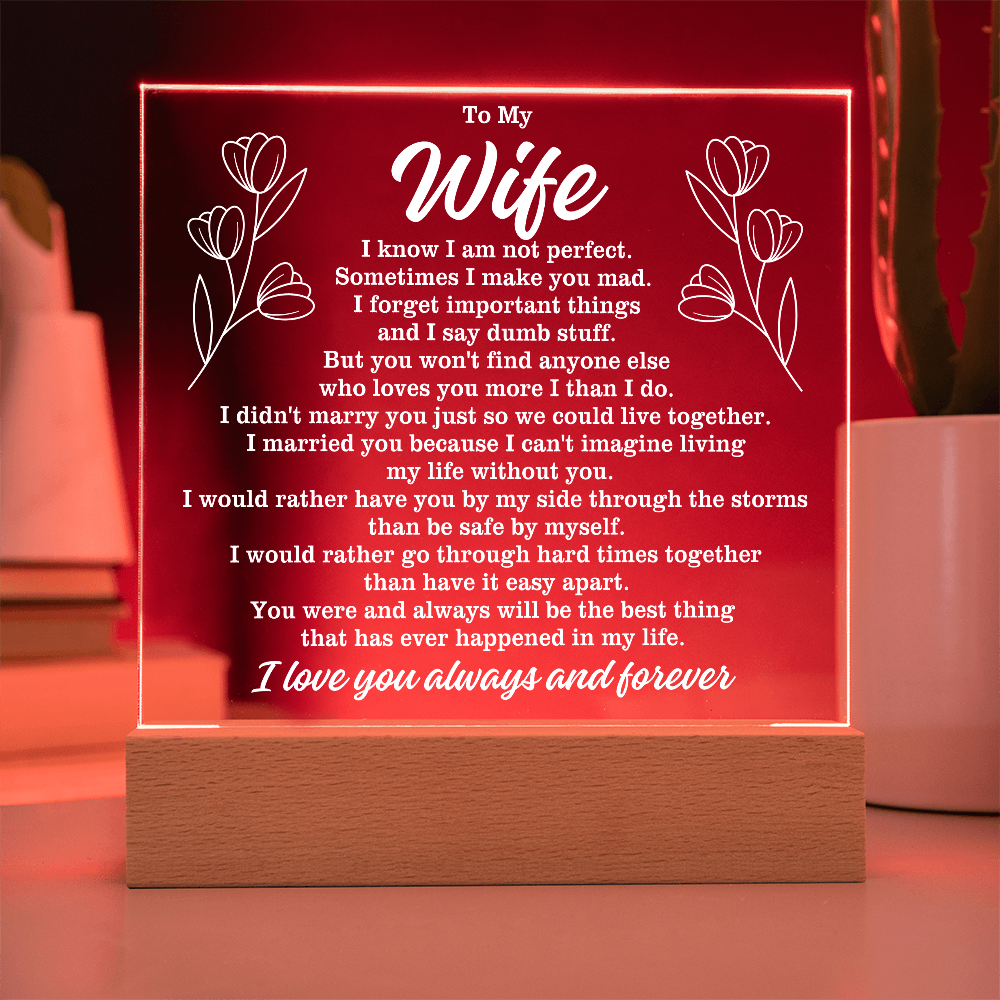 To My Wife "I know I am not perfect..." Acrylic Plaque with Lighted Base