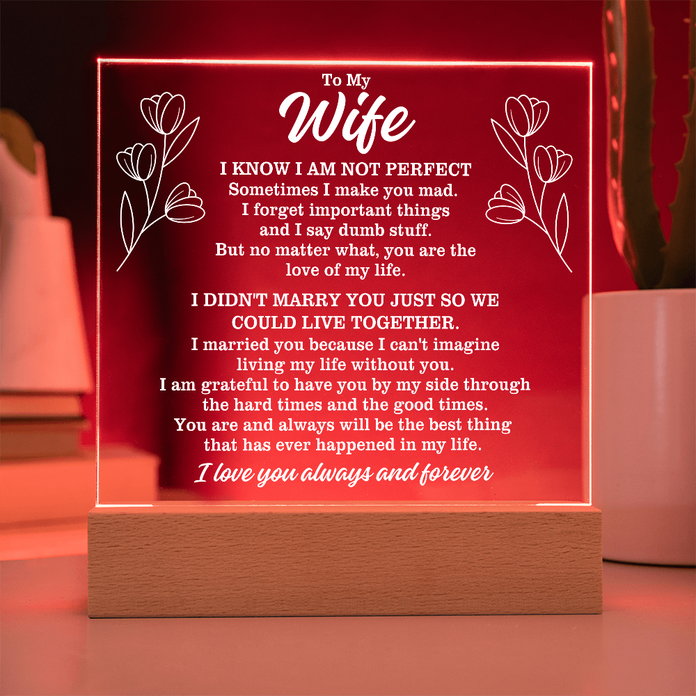 To My Wife "I am not perfect..." Acrylic Plaque With Lighted Base