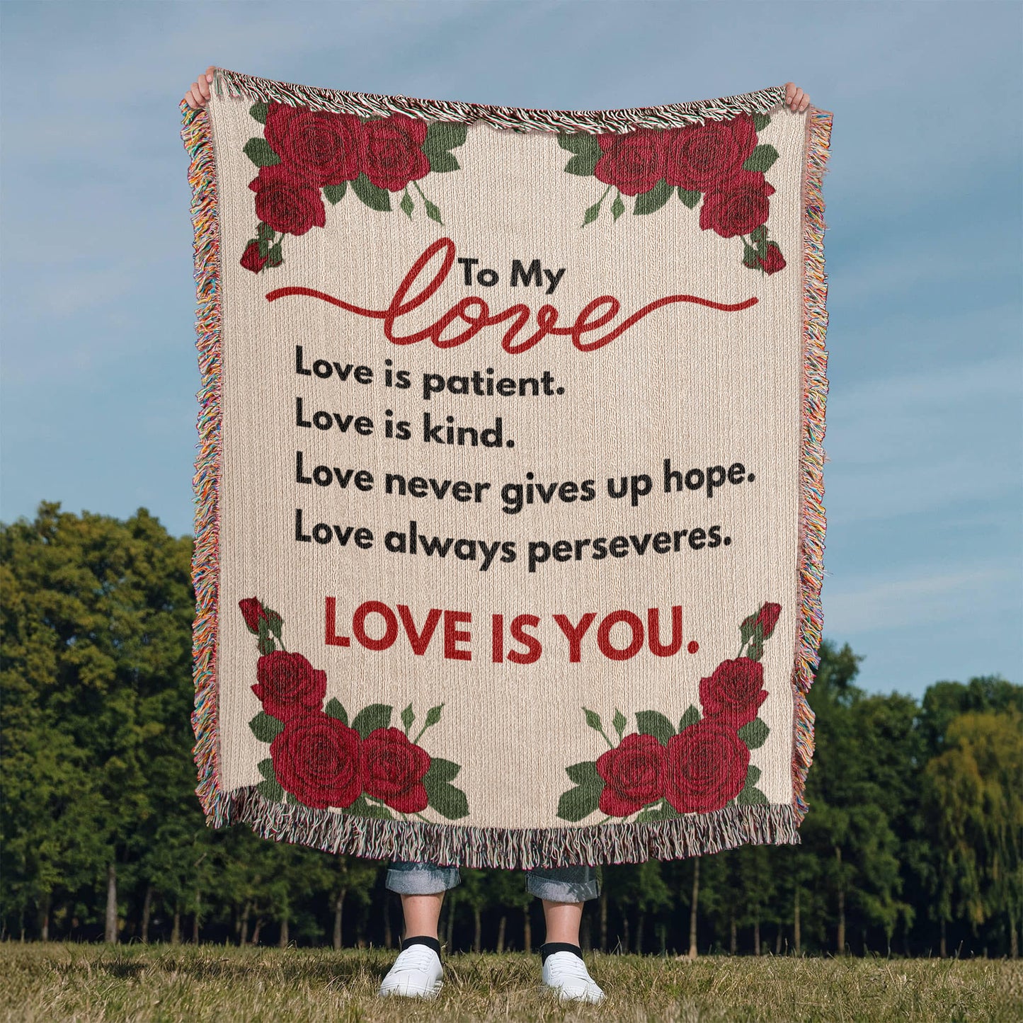 To My Love "Love is..." Roses Heirloom Woven Blanket 50" X 60"