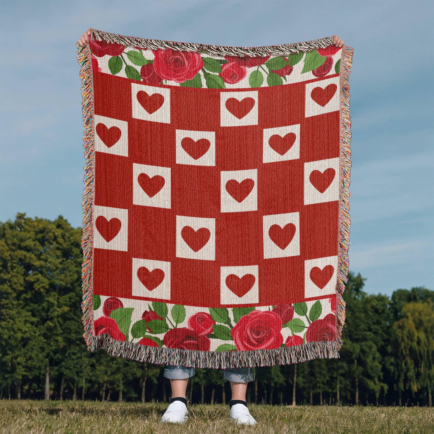 Hearts and Roses Heirloom Woven Blanket 50" X 60"