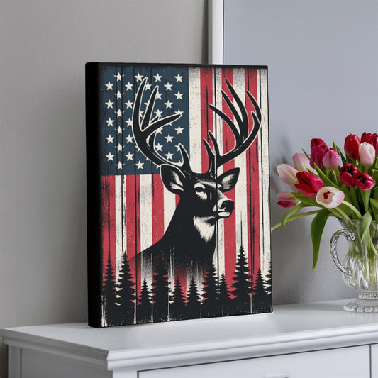 Proud American Deer Hunter, Man Cave, Workshop, Rustic Art Premium Wrapped Canvas