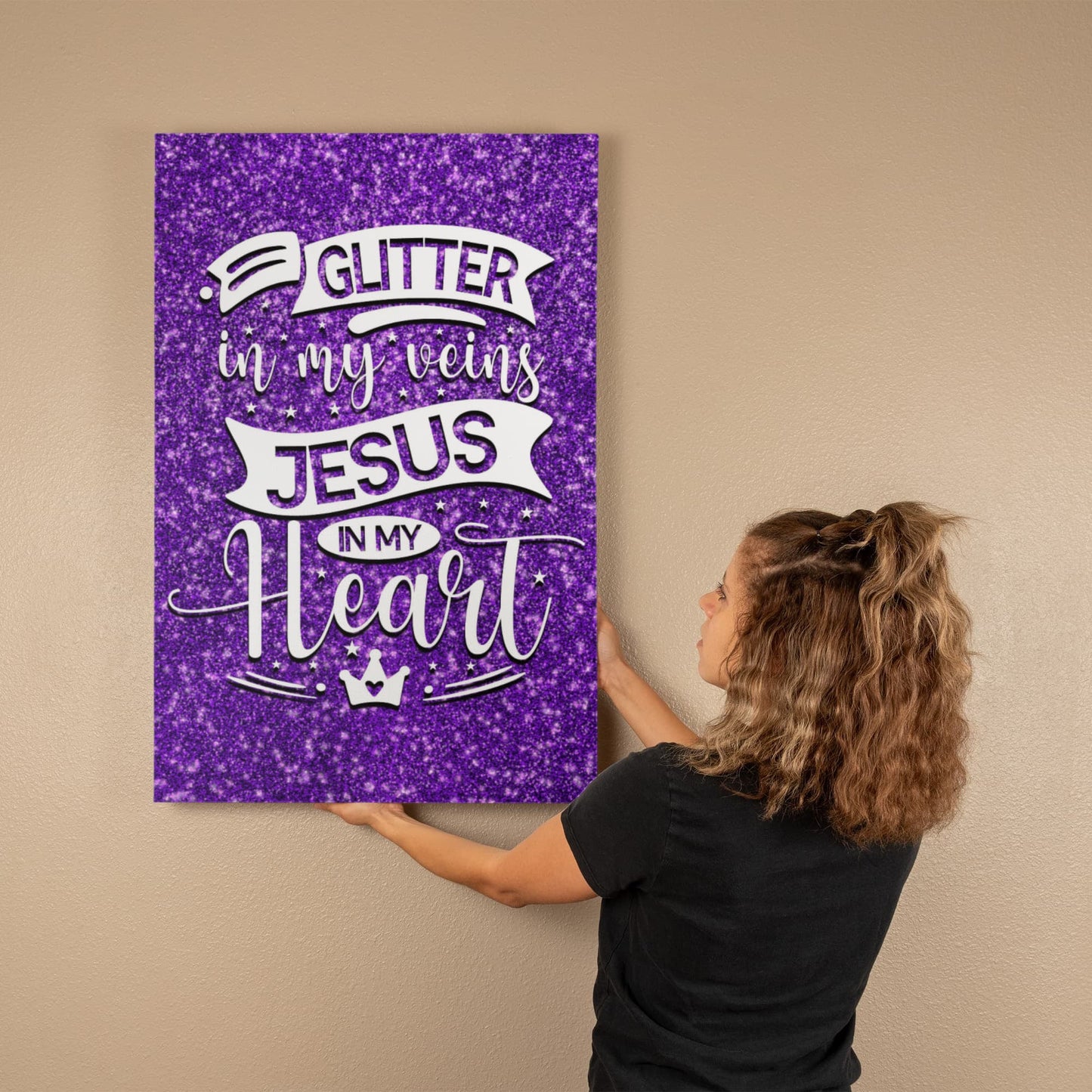 "Glitter In My Veins Jesus In My Heart" Crafts Room Decor Gallery Wrapped Canvas
