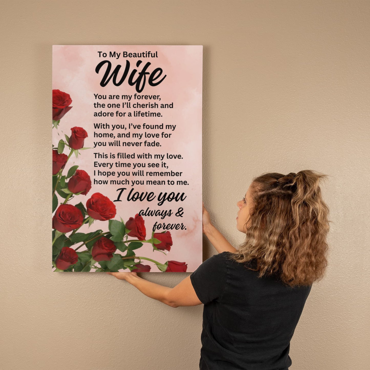 To My Wife "You are my forever..." With Red Roses Premium Gallery Wrapped Canvas