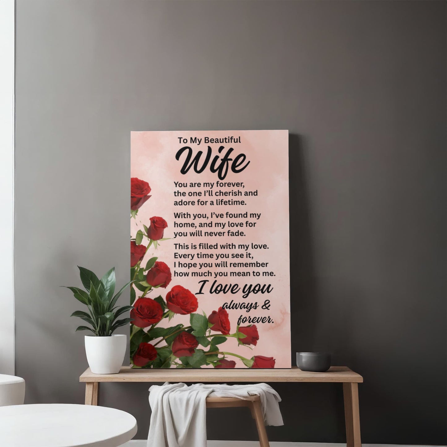 To My Wife "You are my forever..." With Red Roses Premium Gallery Wrapped Canvas