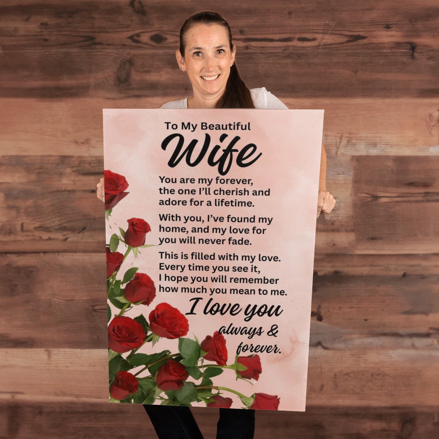 To My Wife "You are my forever..." With Red Roses Premium Gallery Wrapped Canvas