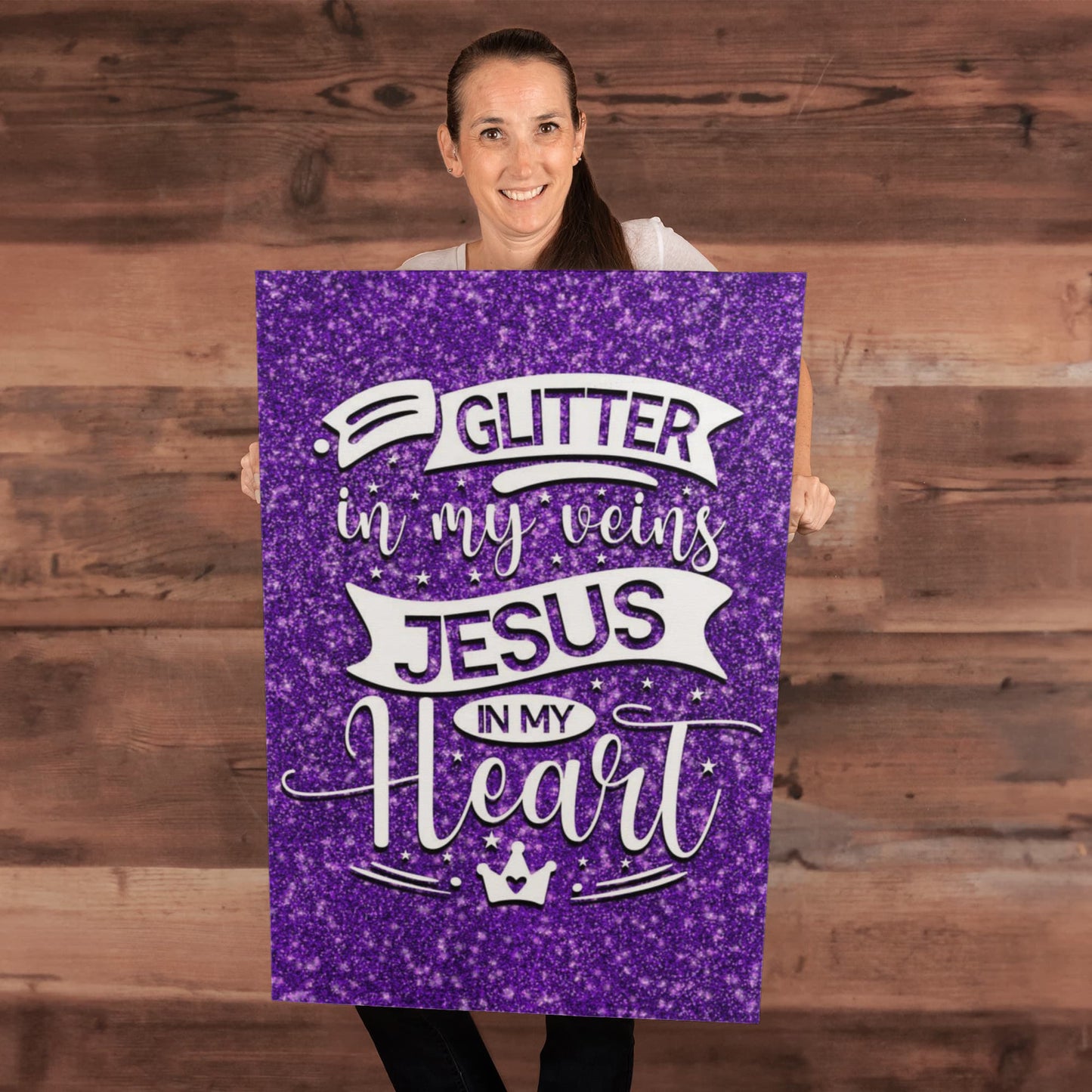 "Glitter In My Veins Jesus In My Heart" Crafts Room Decor Gallery Wrapped Canvas