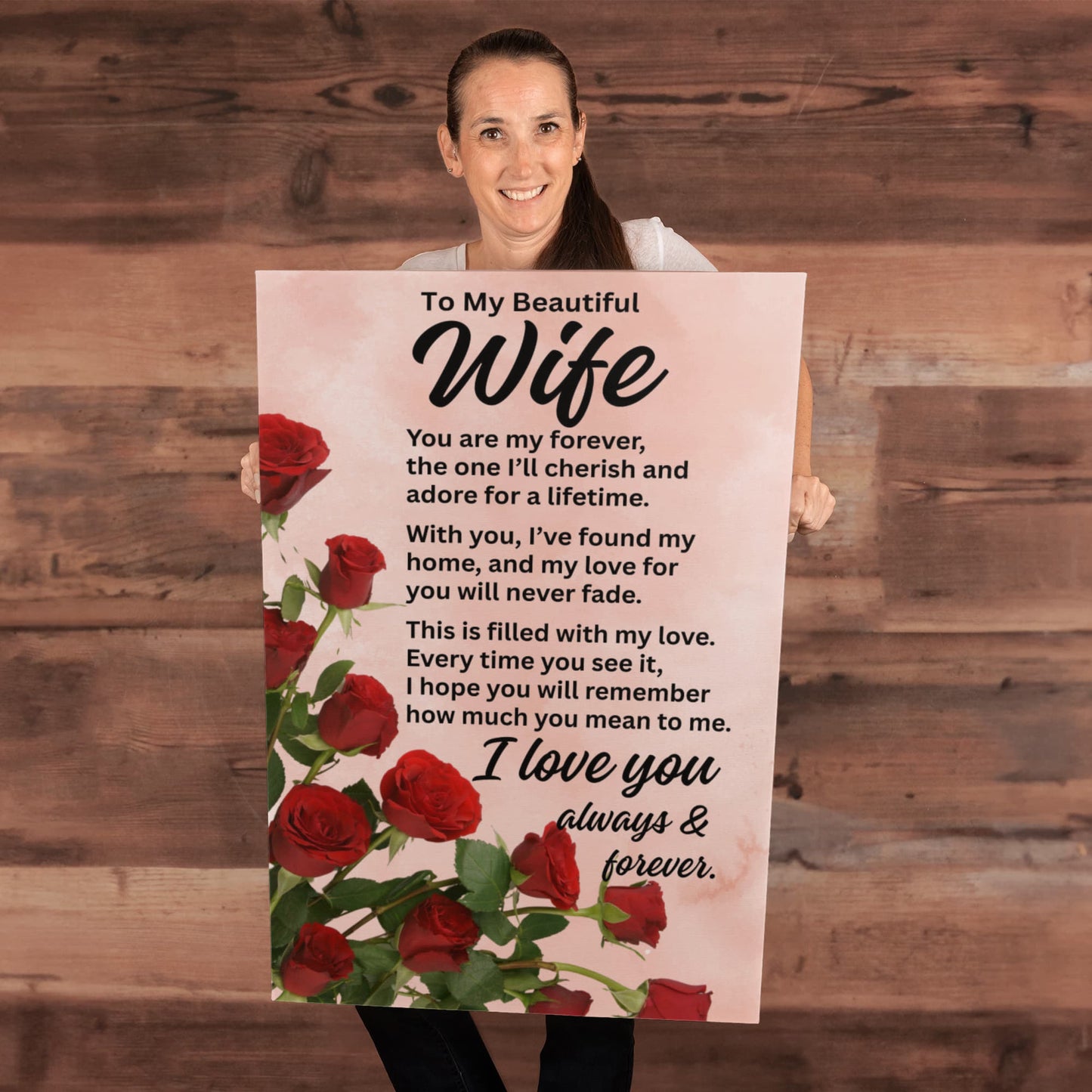 To My Wife "You are my forever..." With Red Roses Premium Gallery Wrapped Canvas
