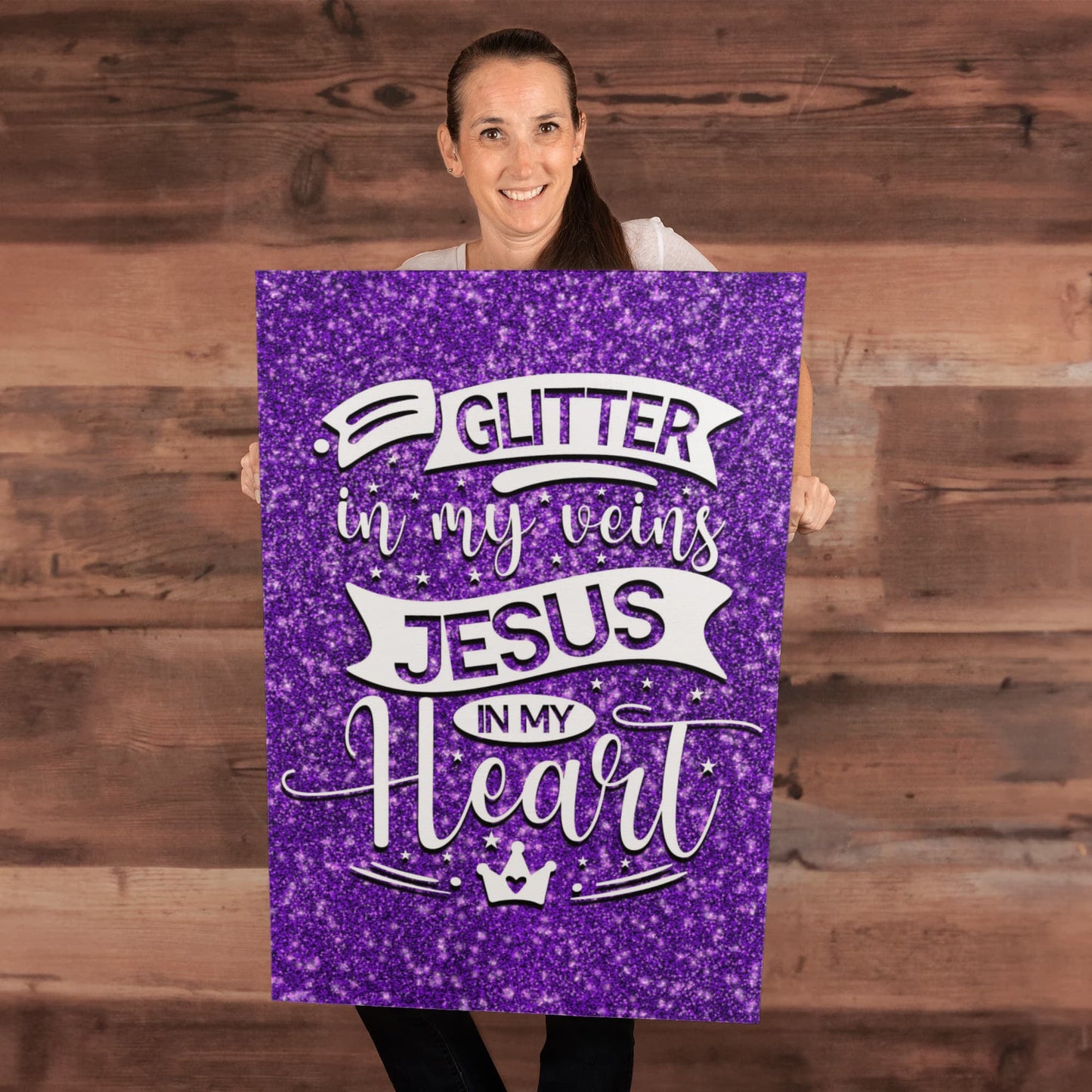 "Glitter In My Veins Jesus In My Heart" Crafts Room Decor Gallery Wrapped Canvas