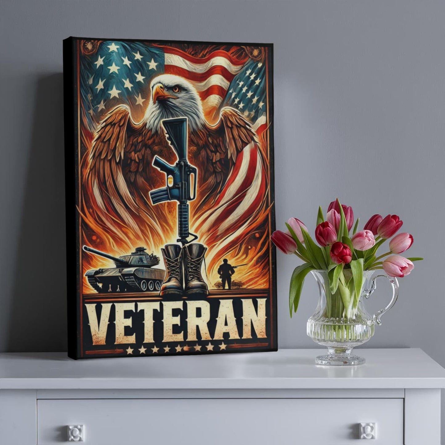 Patriotic Americana Military Veteran Rustic Art Premium Wrapped Canvas
