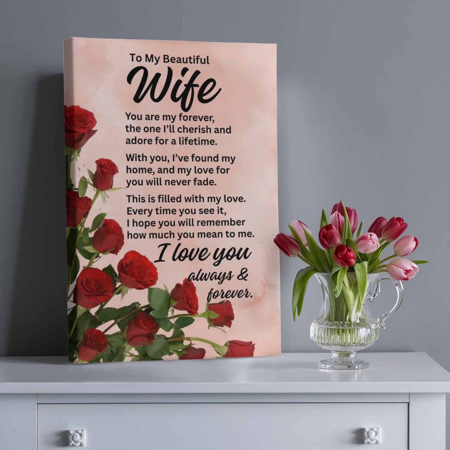 To My Wife "You are my forever..." With Red Roses Premium Gallery Wrapped Canvas