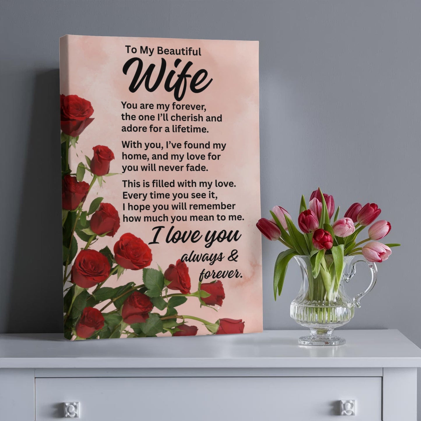 To My Wife "You are my forever..." With Red Roses Premium Gallery Wrapped Canvas