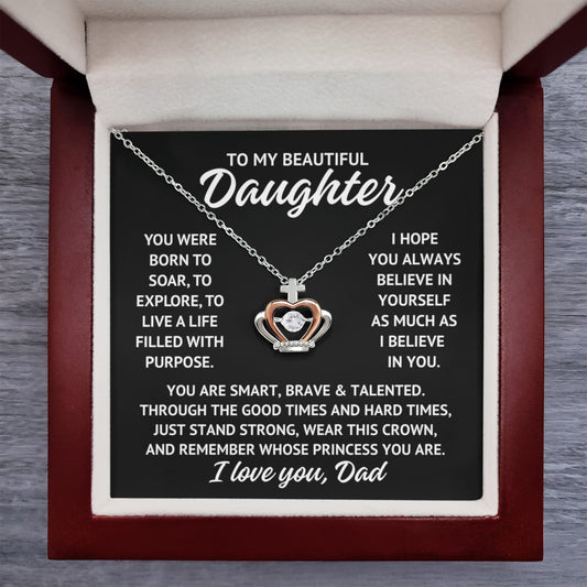 To My Beautiful Daughter "Princess..." Rose Gold and Sterling Silver .925 Crown Necklace With Lighted Luxury Box