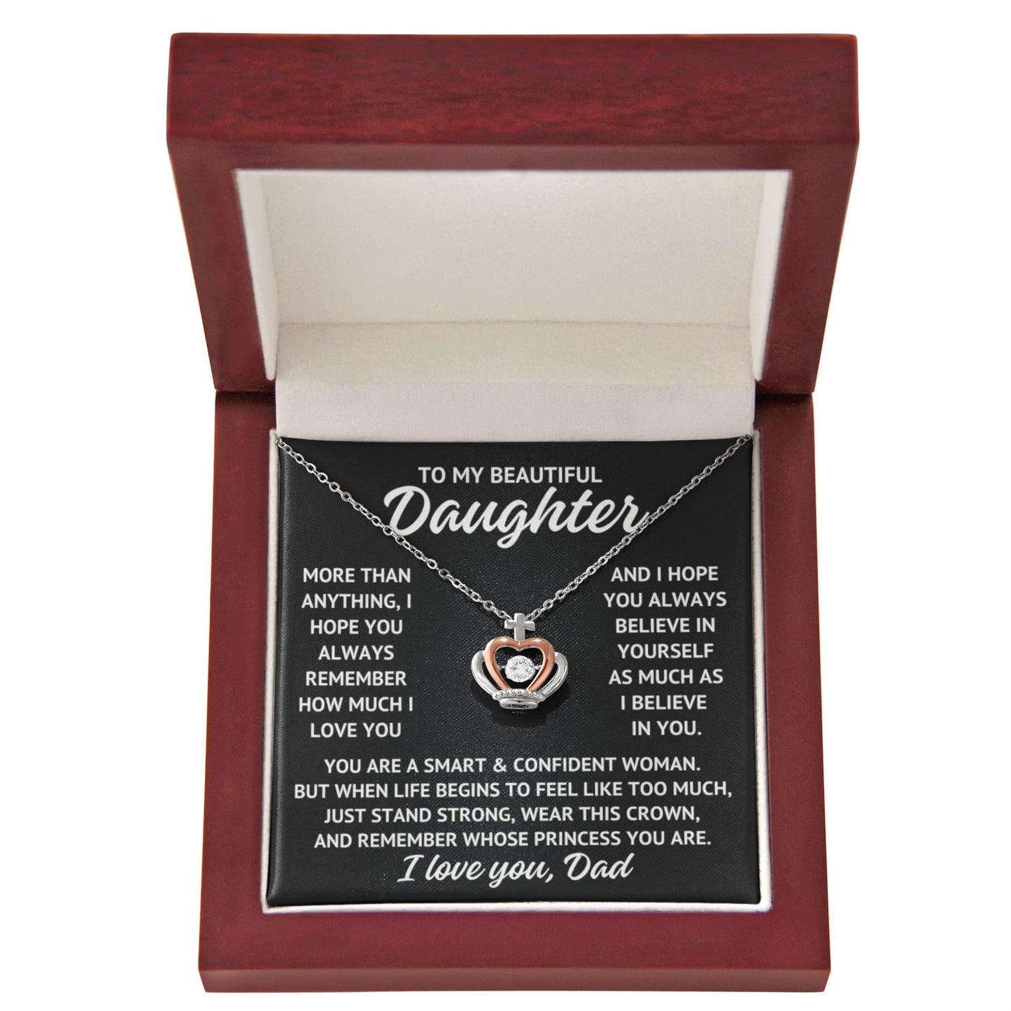 To My Beautiful Daughter "Princess..." Rose Gold and Sterling Silver .925 Crown Necklace With Lighted Luxury Box