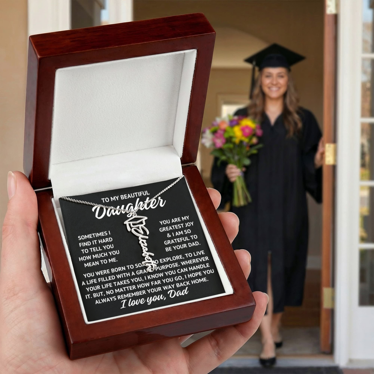 To My Daughter from Dad Graduation Cap Personalized Name Necklace