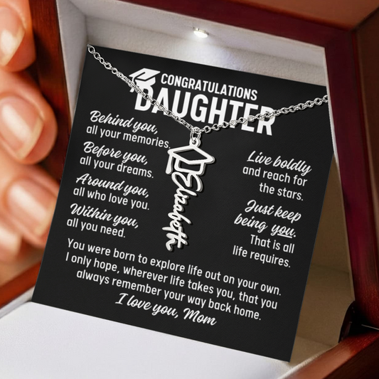To Daughter From Mom Graduation Cap Personalized Name Necklace