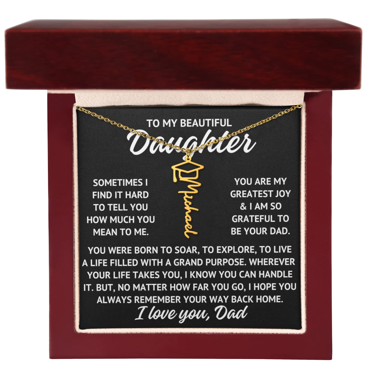 To My Daughter from Dad Graduation Cap Personalized Name Necklace