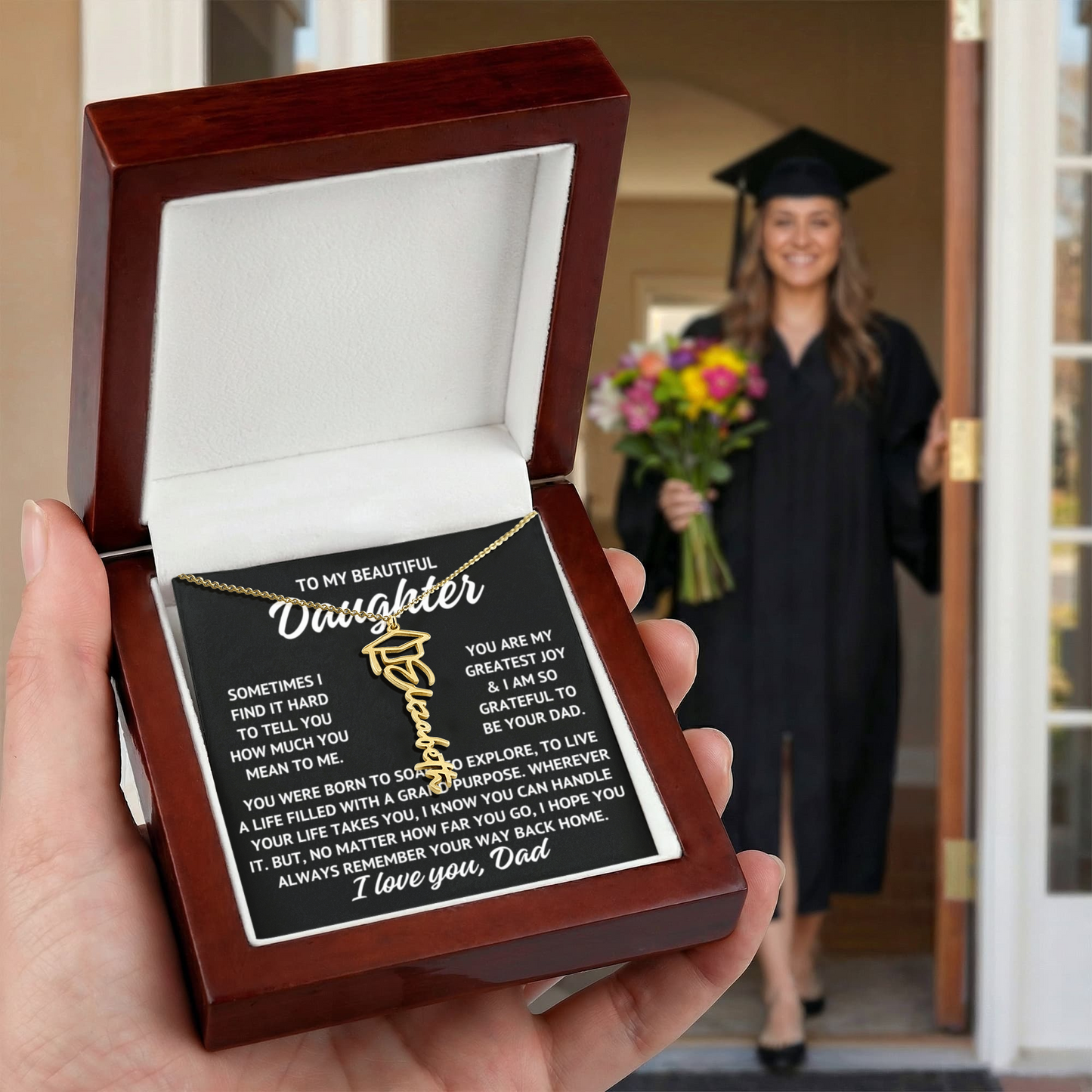 To My Daughter from Dad Graduation Cap Personalized Name Necklace