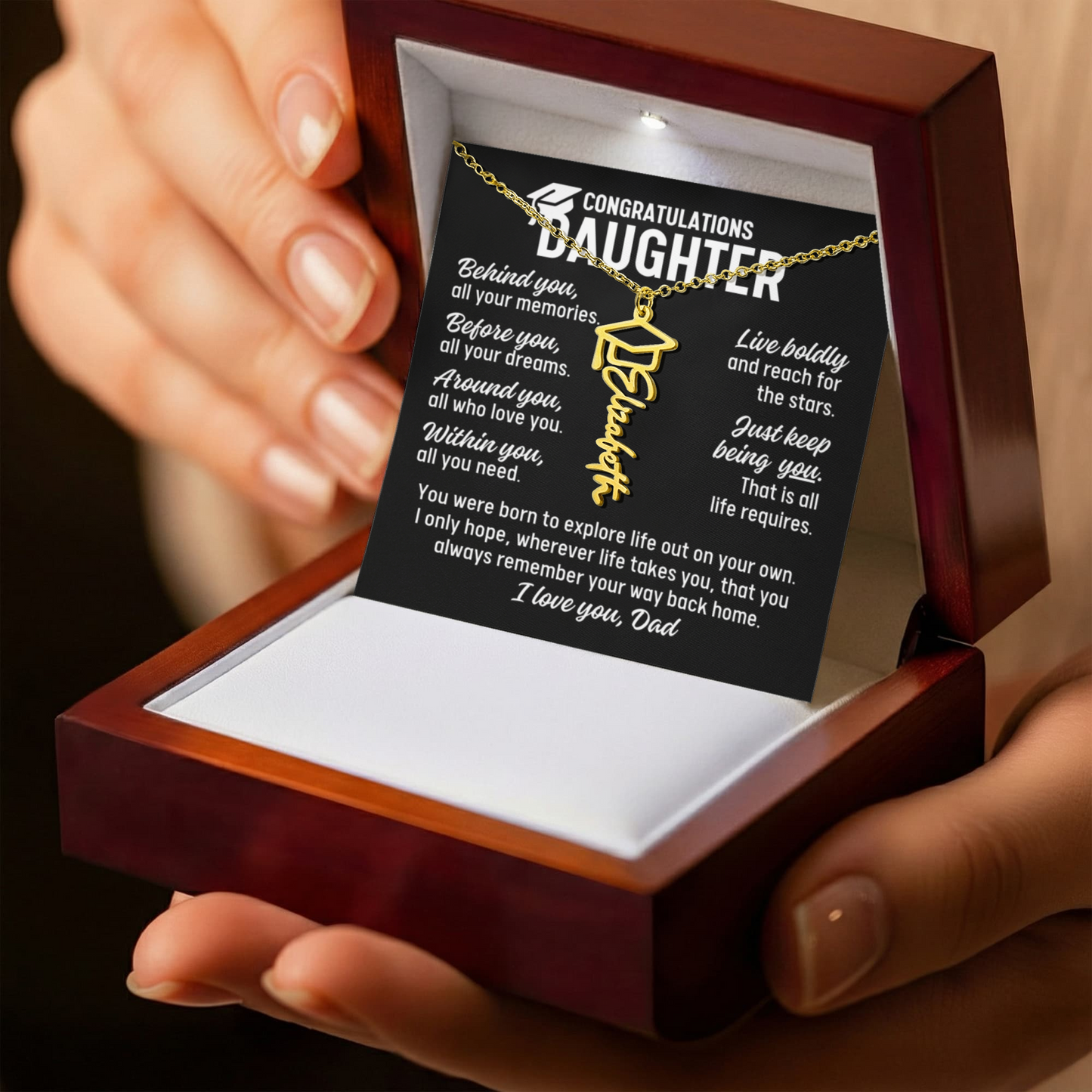 To Daughter From Dad Graduation Cap Personalized Name Necklace