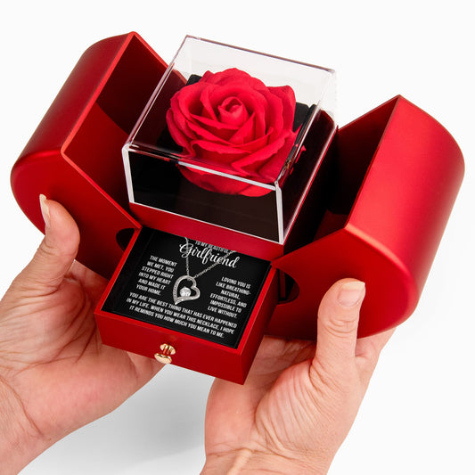 To My Girlfriend "The moment we met..." Forever Love Necklace With Open Heart & Rose Luxury Box