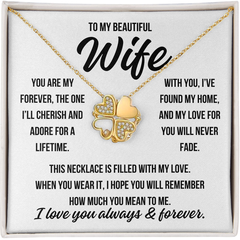 To My Wife "You are my forever..." 4 Heart Zirconia Clover Necklace   (Ships Tomorrow From Texas)