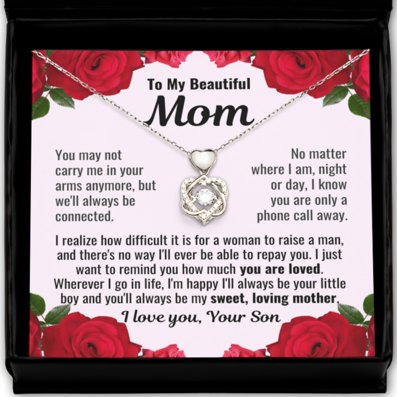 To My Mom From Son "No matter..." Dancing Heart Necklace(Ships Tomorrow From Texas)