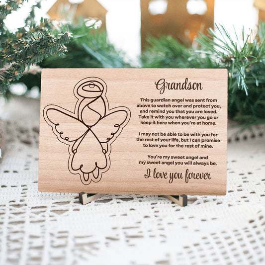 Grandson Gift Guardian Angel Wooden Pop Out Laser Engraved & Cut