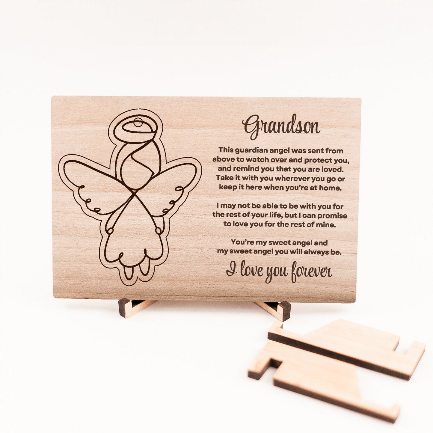 Grandson Gift Guardian Angel Wooden Pop Out Laser Engraved & Cut