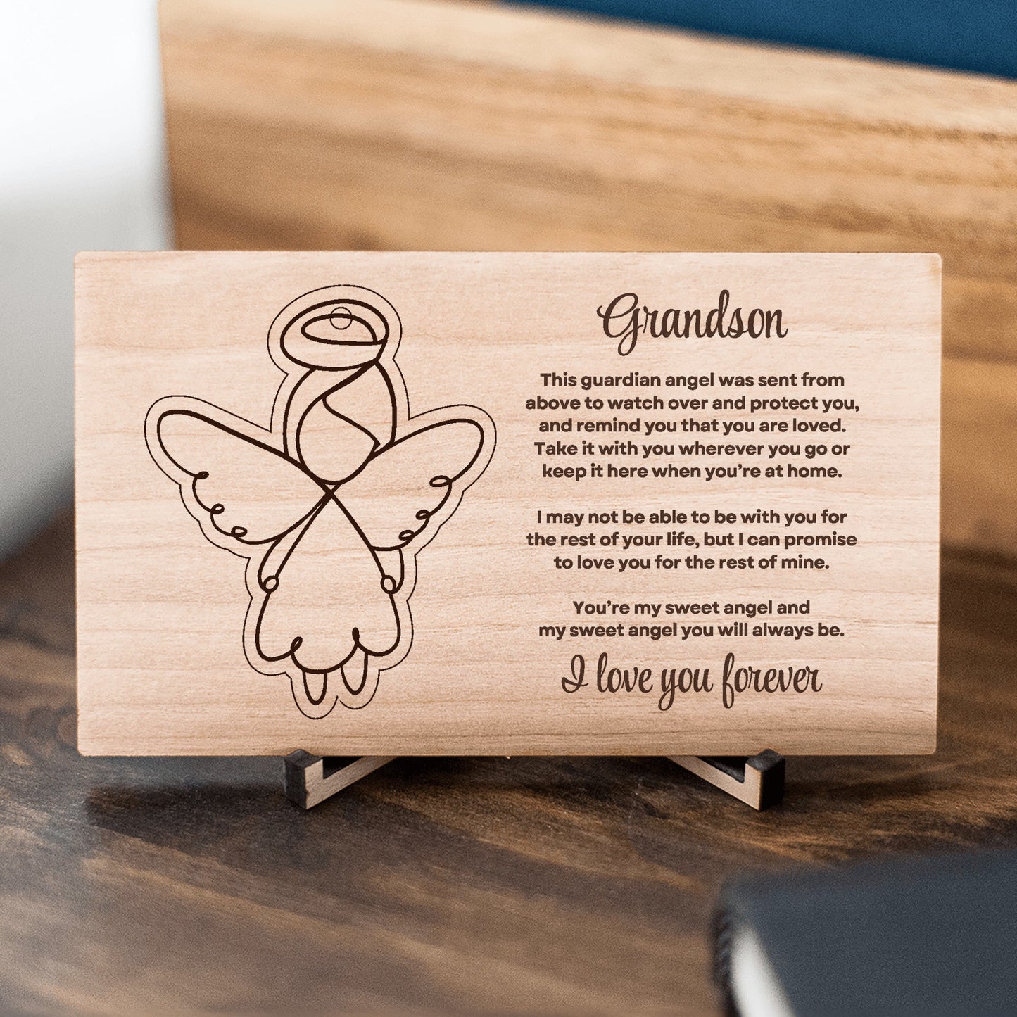 Grandson Gift Guardian Angel Wooden Pop Out Laser Engraved & Cut