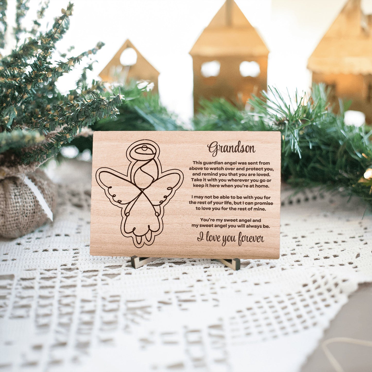 Grandson Gift Guardian Angel Wooden Pop Out Laser Engraved & Cut