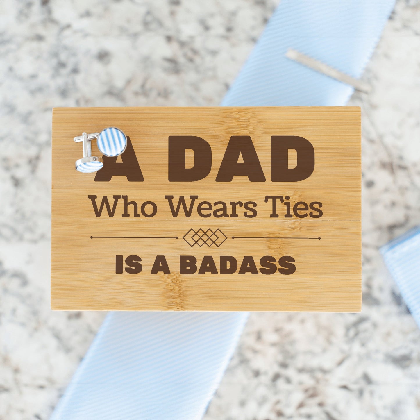 "A Dad Who Wears Ties is a Badass" Engraved Tie Gift Box: Includes Premium Tie, Tie Clip, and Matching Handkerchief