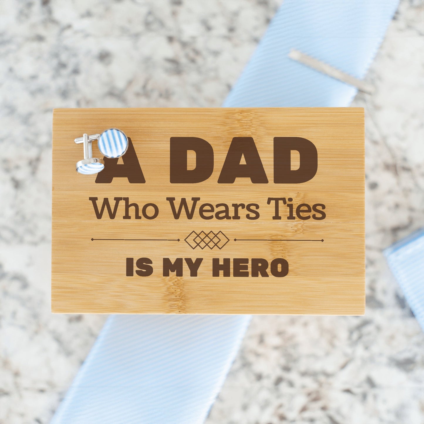 "A Dad Who Wears Ties is My Hero" Engraved Tie Gift Box: Includes Premium Tie, Tie Clip, and Matching Handkerchief