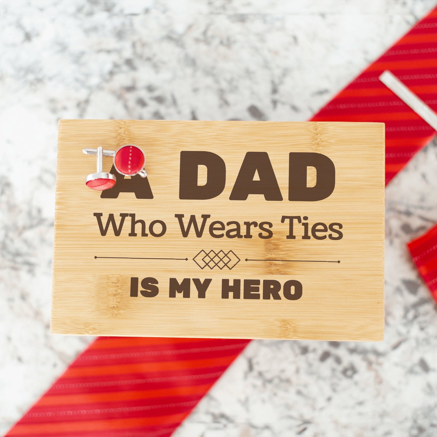"A Dad Who Wears Ties is My Hero" Engraved Tie Gift Box: Includes Premium Tie, Tie Clip, and Matching Handkerchief